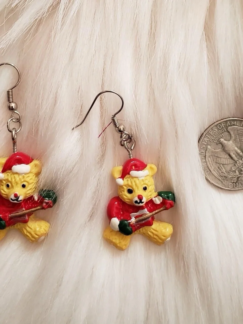 Christmas bear earrings and tinsel scrunchie set.